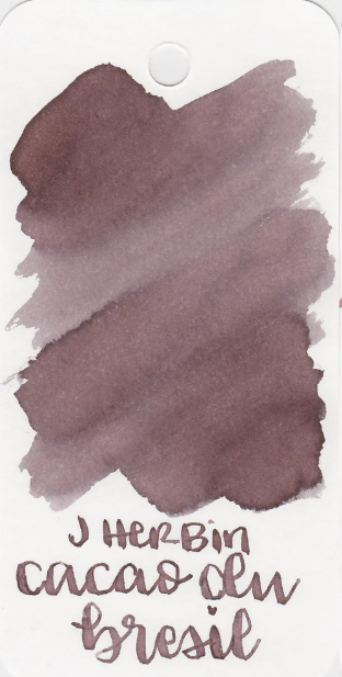 J. Herbin Cacao du Bresil ink swatch. It is a greyish-brown with a purple undertone.