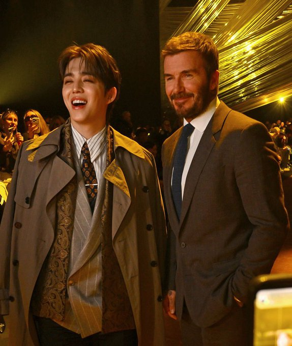 S.Coups with David Beckham at the Hugo Boss Show at Milan Fashion Week, February 2026