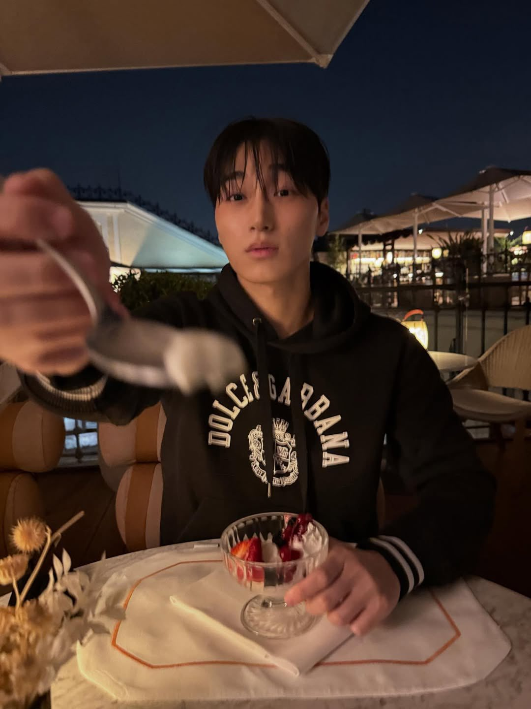 San offering us some of his dessert