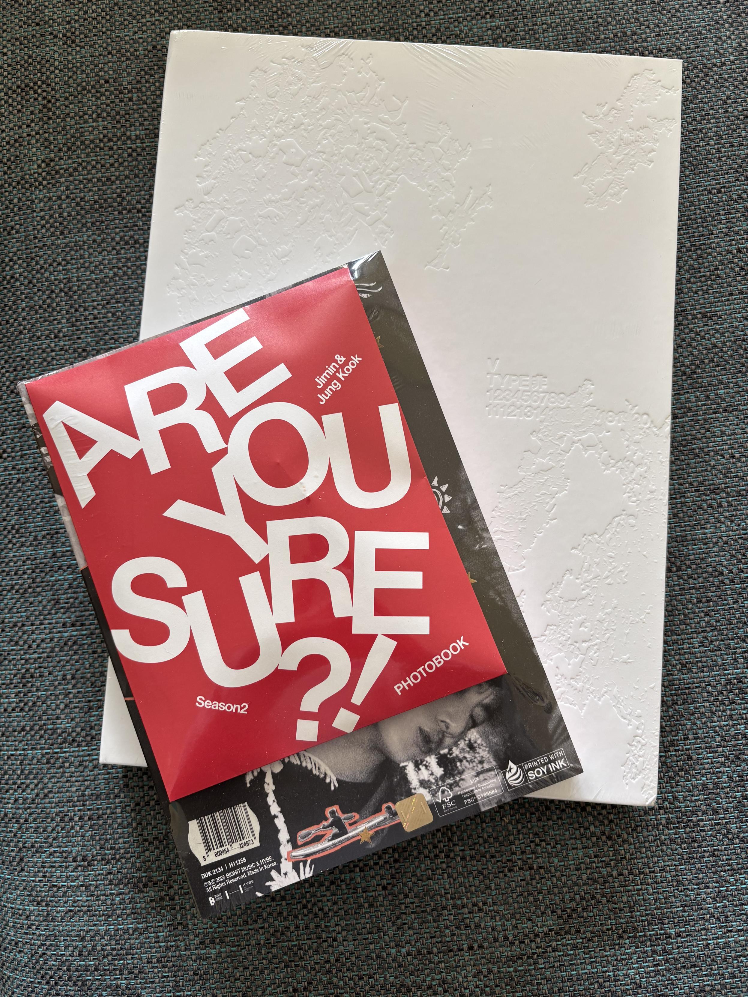 The Are You Sure photobook is on top of V‘s photobook to show the size difference