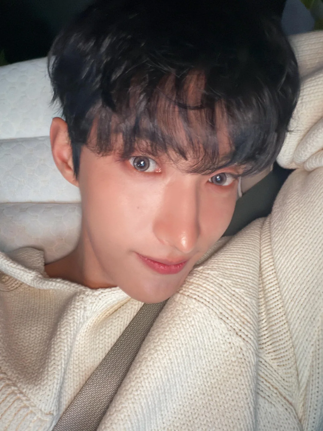 DK Selfie from Weverse, in the car, pretty white sweater
